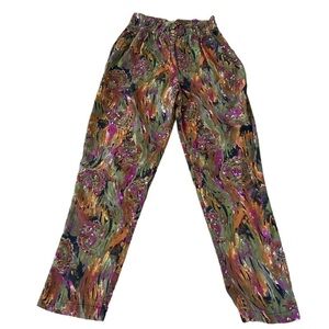 VTG 80s High Waist Rayon Pleated Mom Pants Tapered Leg Parachute Style Sz 5/6